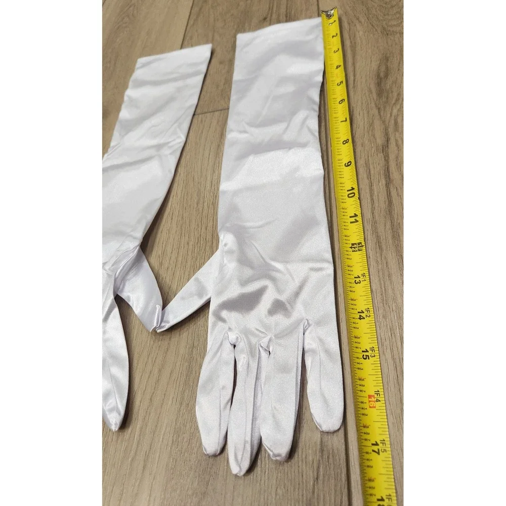 Spirit Halloween Long White Satin Gloves One Size Elbow Length Costume Accessory